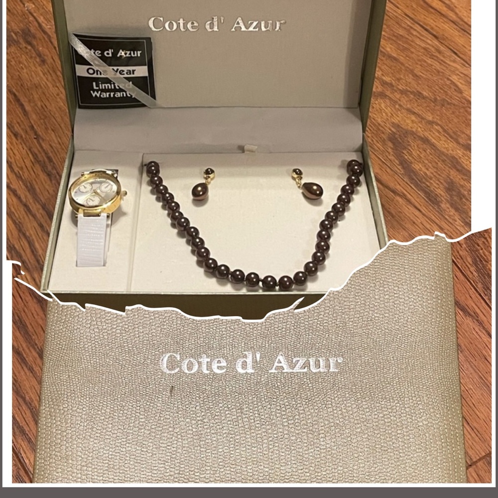 Cote D Azur Chocolate Pearl and Watch Set